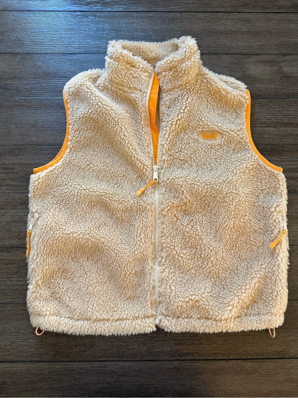 Levi's Women’s Cream Sherpa Fleece Vest with Orange Trim - Picture 6 of 8